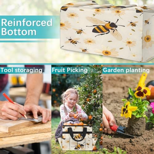 Bee Garden Tool Bag Organizer Heavy Duty Yellow Honey Floral Gardening Tote Bag with 10 Pockets for Women Men Gardening Gifts - Image 7