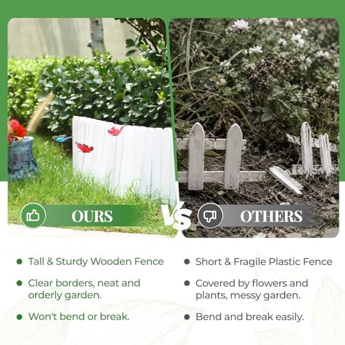 Wood Garden Edging, 9" H x 8 Ft L, 2 Pack, White Garden Fence - Image 4