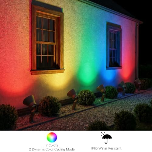 GOODSMANN RGBW Low Voltage LED Spotlight Color Changing Landscape Light 12V-15V 12W 650 Lumen Outdoor Spot Light 9 Lighting Modes Aluminum Flood Light with Cable Connector and Metal Spike Stake - Image 2