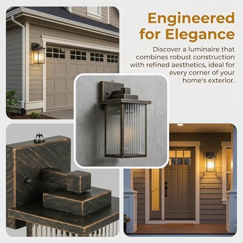13" Black Brush Gold Dusk to Dawn Wall-Mounted Porch Light - Image 4