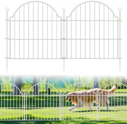 10 Panels No Dig Decorative Garden Fence for Yard, 24in(H) x 20ft(L), White by Blingluck