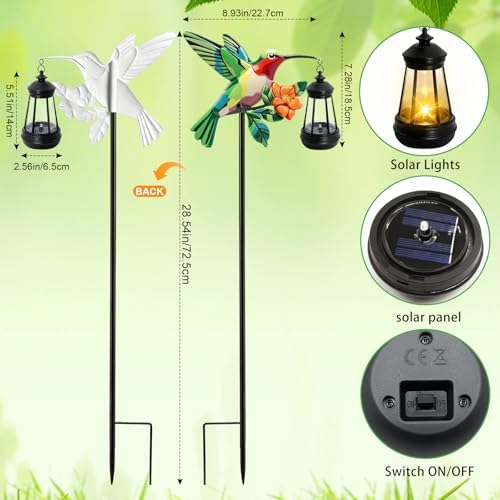 Hummingbird Solar Garden lights Outdoor Waterproof, Gifts for Women Mom Grandma Daughter, Stake lights with Solar Lantern, Hanging Solar Lights, Solar Path Lights Yard Art Outside Patio Garden Decor - Image 5
