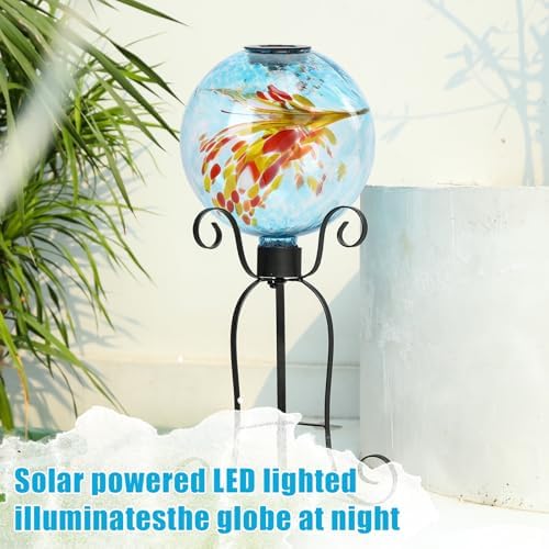 VCUTEKA Solar Gazing Ball, Glass Garden Globes for Outdoor Decor, 10" Swirl - Image 2