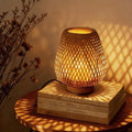Boho Rattan Small Table Lamp with Double Layer Bamboo Woven Shade by URLIGHTS