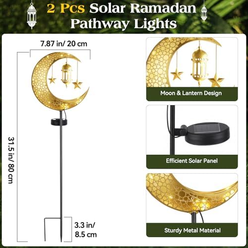 Lewondr 2Pcs Ramadan Solar Lights, Ramadan Decorations Outdoor - Image 5