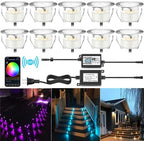 Smart LED Deck Lights Kit WiFi Controlled Color Changeable,Φ1.38“Outdoor IP67 Waterproof Low Voltage Step Lights In-Ground Lighting,Works with Samrt Phone,Alexa, Google Home(Silver Border,10pack) by QACALEDOutdoorRecessedDeckLightingKits