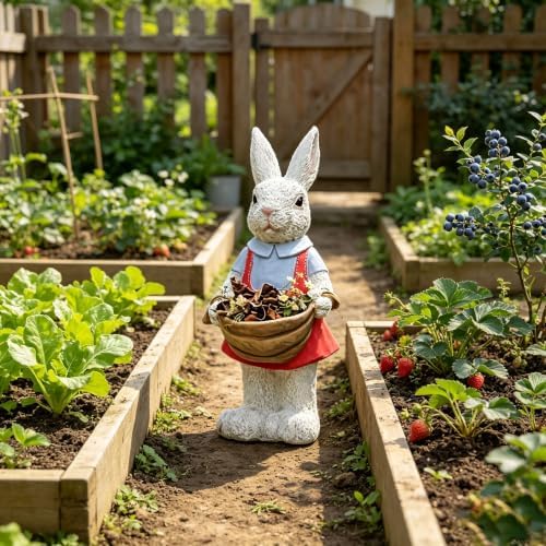 16.14" Rabbit Garden Statue, Resin Flower Pot Holder Decor - Image 7