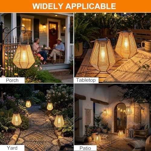 pearlstar Solar Lanterns Outdoor Waterproof Rattan Hanging or Table Lights - Image 4