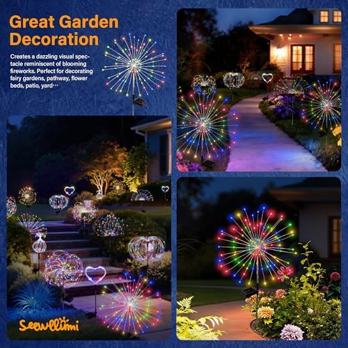 Solar Garden Lights Outdoor Decorative, 4pack 120 LED Firework Lights Waterproof，Solar Fairy Lights for Outside,Garden,Yard, Patio,Pathway,Flowerbed,Party(Multicolor) - Image 5