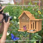 Mason Bee House Wooden Butterfly House with Feeders and Metal Stake, Insect Hotel for Garden Backyard, Natural Handmade Waterproof Bugs House, Attracts Bee, Butterfly, Ladybirds Pollinators - Image 7