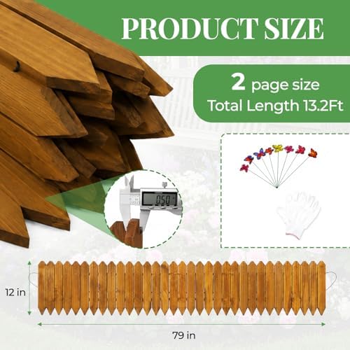 Wood Garden Edging, 12" H x 13.2 Ft L, 2 Pack, Walnut Garden Fence - Image 3
