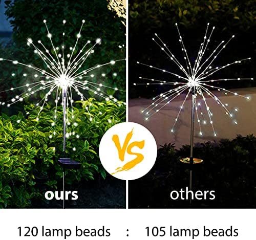 Solar Garden Firework Lights Outdoor Waterproof, 4 Pack Solar Powered Art Stake Twinkle Lighting for Outside Decor, 120 LED Sparklers String Lights for Yard Pathway Christmas Decorations(White) - Image 5