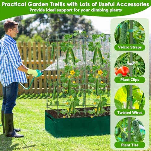 ROADPLUM Cucumber Trellis for Climbing Plants with Grow Bag, 61" Tall Metal U-Frame Garden Trellis for Raised Bed with Garden Netting and Plant Clip Plant Ties for Vegetables, Squash, Pea, Grape - Image 7