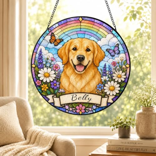 Personalized Stained Glass Dog Portrait Suncatcher 11.81", Custom Dog Photo Memorial Window Hanging with Name, Personalized Pet Portrait Keepsake, Sympathy Gift for Pet Lovers Dogs Loss Memorial - Image 5