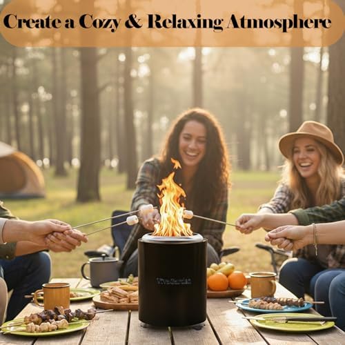 Portable Flame Adjustment Tabletop Fire Pit, VivaGarden Smokeless Table Top Fire Pit, Wood Burning & Pellets Outdoor Camping Stove with Carry Bag, Forks and Mat (9.7x7.1 Inch, Black) - Image 6