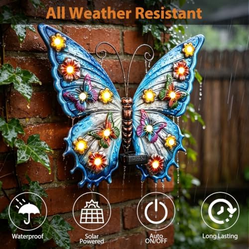 Large Butterfly Wall Art Outdoor with Solar Lights,Metal Wall Decor - Image 7