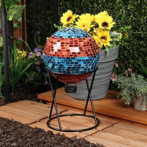 Alpine Corporation HGY292 Striped Mosaic Gazing Globe, Stylish Décor for Garden, Patio, & Lawn, 12" H, Orange and Turquoise - Image 2