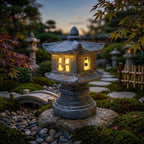 Pagoda Garden Statue, 9.6inch Resin Zen Garden Lanterns with Solar Light, Waterproof Japanese Pagoda Landscape Decorative Suclpture for Yard Patio by Unknown