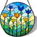 9.84 Inch Stained Glass Suncatcher Colorful Flower Garden Window Hanging Art Glass Decor Unique Gift for Mom Grandma Her Birthday Housewarming Spring Home Wall Ornament by Unknown