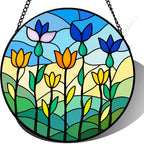 9.84 Inch Stained Glass Suncatcher Colorful Flower Garden Window Hanging Art Glass Decor Unique Gift for Mom Grandma Her Birthday Housewarming Spring Home Wall Ornament by Unknown