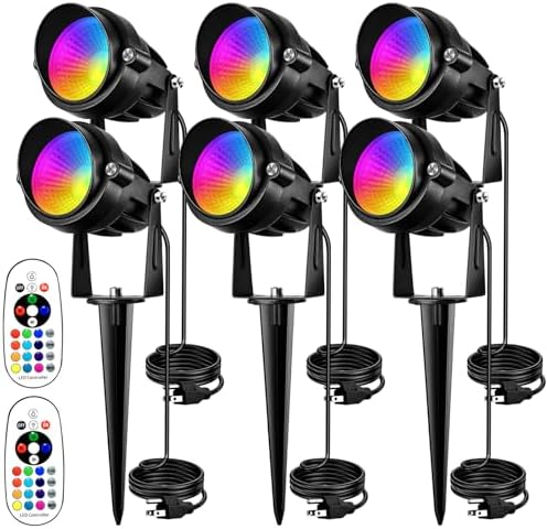 Spotlight Outdoor RGB Spot Lights 10W LED Landscape Lights Spot Lights Outdoor with 16 Color Changing for Yard Garden Decor, Landscape Lighting with Remote IP67 Waterproof (6) by Aoaxl