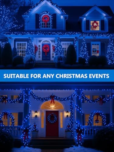 4 Pack Solar Christmas Lights Outdoor Waterproof, 132FT 400LED Solar String Lights Green Wire Fairy Lights, Solar Twinkle Lights with 8 Lighting Modes for Xmas Garden Decorations (Blue) - Image 5