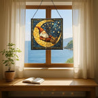 Crescent Moon Gnome Stained Glass Suncatcher – Square Hanging Window Panel for Home or Greenhouse – Whimsical Glass Art Gift for Garden Lovers, Christmas, Halloween, Father Days OF6pkY - Image 6