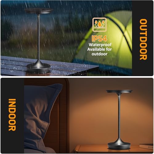 LED Rechargeable Cordless Outdoor 6000mAh Battery Table Lamp 2-Pack Black - Image 3
