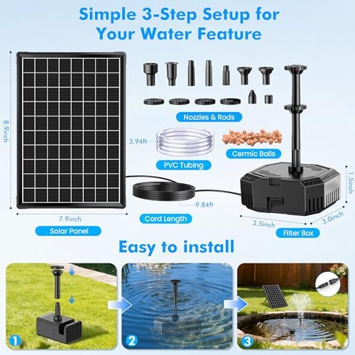 Biling 6.5W Solar Pond Filter 80 GPH with Battery Backup Outdoor - Image 3