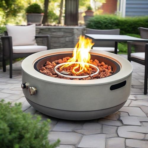 24 Inch Propane Fire Pit Bowl, 50000 BTU Round Steel Gas Fire Pit with Lid, Portable Outdoor Fire Table for Patio Deck Balcony Backyard Garden, Concrete Grey (Tank Cover Not Included) - Image 5