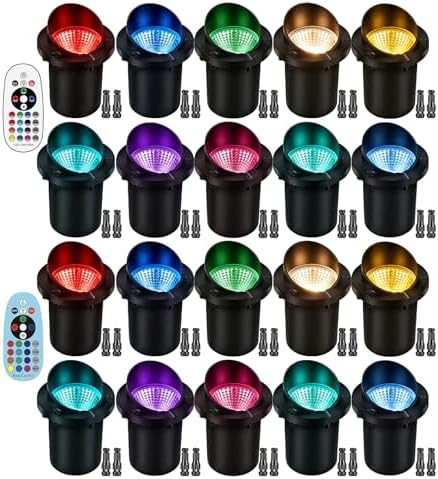 RGBW Low Voltage Landscape Lights, 10W Color Changing LED Well Lights with 40 Connectors, IP67 Waterproof Outdoor In-Ground Lights for Pathway Garden Yard Tree, 12V-24V (20 Pack) by MOTRACKCAO