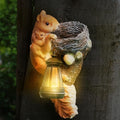 Squirrel Tree Hugger Garden Outdoor Statue Decor with Solar Powered Lantern for Outside Porch Patio Wall Tree Fence, Squirrel Figurine Birthday Gifts for Mom by PkYbrktGardenStatues