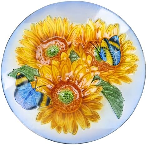 MUMTOP Outdoor Glass Birdbath with Metal Stand for Garden Sunflower Decor - Image 6