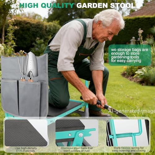 Garden Kneeler and Seat 2-in-1 Foldable Bench, with Storage Bags & Non-Slip Foam Pad - Image 4