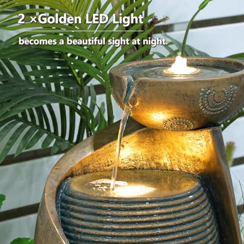 Sunlinua Vase Outdoor Water Fountain, 31.4''H Jar Waterfall Fountain with Warm LED Lights&Durable Pump for Yard, Porches, Home Décor,Garden,Office - Image 2