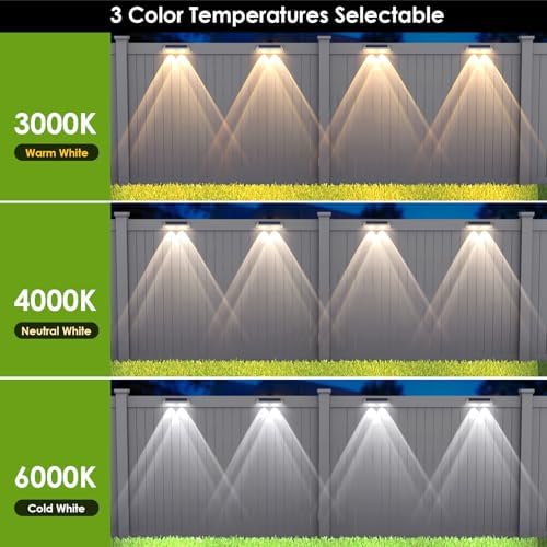 12 Pack Solar Fence Lights Outdoor Waterproof LED - 3000/4000/6000K 3 Mode, IP65 Waterproof Fence Lights Solar Powered, Solar Wall Lights for Outside, Backyard/Step/Patio/Deck Fence/Stair Railings - Image 2