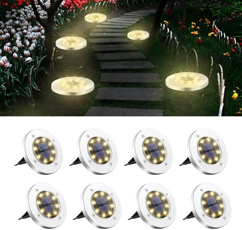 8 Pack Inground Lights for Outside, 8 LED Waterproof Solar Disk Lights, Landscape Lighting for Outdoor Garden Pathway Driveway by Rirool