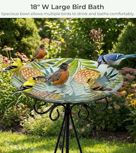 Large Glass Bird Bath with Metal Stand, Pineapple - Image 2