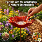 Handmade Metal Flower Garden Stake, 2 in 1 Detachable Outdoor Bird Bath & Pollinator Water Station, Weatherproof Bee Butterfly Drinking Bowl, Colorful Yard Lawn Art Decor Ornament (4, Purple) - Image 4