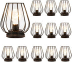 TRIROCKS Set of 12 Metal Battery Operated Lamp 7'' Tall mini Cage Shape Cordless Table Lamp Battery Lanterns with Warm Fairy Lights Bulb for Patio Garden Wedding Parties Indoor Outdoor(Black) by TRIROCKS