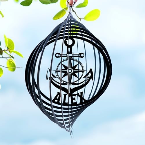 Personalized Ballerina Dancer Wind Spinner Sublimation Custom Name Ballet Dance Metal Art Laser Cut Design 3D Decor for Garden Yard Outdoor Indoor Patio Lawn Porch Girl Woman Gifts (Anchor Geometric) by Handmadetneonsign