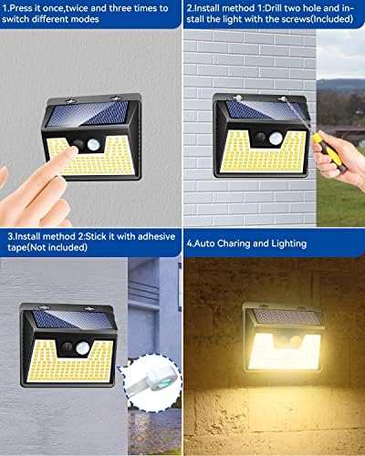 Peasur Solar Lights Outdoor Waterproof [8 Pack/140LED], Warm White Motion Sensor Light Ultra-Bright, 3 Modes Solar Fence Security Lighting for Wall Garden Yard Garage Patio - Image 6