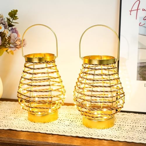 Set of 2 Metal Cordless Table Lamp 8 "H Metal Cage LED Cage Lamp with 6-Hour Timer, Vintage Decorative Fairy Lights Lantern for Indoor/Outdoor Bedrooms Weddings Parties Patio Events - Image 6