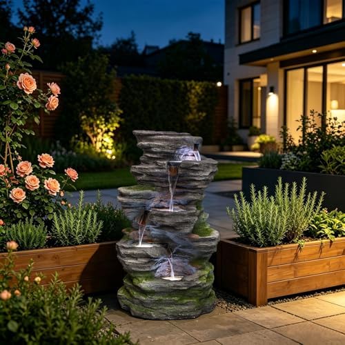 40.2" H Water Fountain Outdoor, 5-Tier Cascading Stacked Waterfall Fountain - Image 3