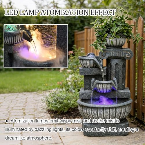 4-Tiers Cascading Bowls Water Fountain Outdoor, Waterfalls Fountains with LED Lights & Atomizing, Outdoor/Indoor Resin Water Feature Fountain for Patio, Garden, Backyard, Deck,23.6" H - Image 6