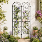 2-Pack 87" x 20" Sunflower Scroll Arch Black Metal Garden Trellises by Ultym