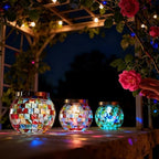 Cooo 2 Pack Gift for her him Landscape Lighting Path Lights Heavy Solar Mosaic Lantern with RGB Color-Changing Light – Dual Solar Panels, Red Amber Glass Tiles, Waterproof Outdoor - Image 5