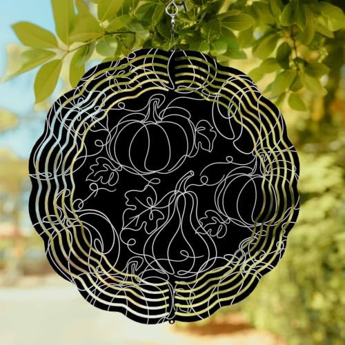 12 Inch Thanksgiving Fall Wind Spinner for Yard and Garden, Autumn Pumpkin Leaves Lines Black Hanging Ornaments Outdoor 3D Kinetic Wind Sculpture Spinners Indoor Outdoor Patio Décor Ornaments Gift - Image 2