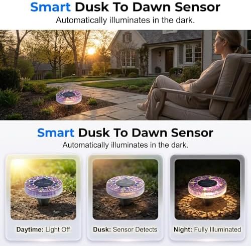 2026 Upgraded Mosaic Solar Disk Lights Waterproof, 4 Pack Solar Ground Lights Mosaic for Pathway Walkway Patio Lawn Landscape Lighting, AutoOn/Off Colorful LED Disc Lights (Blue, Number of Items: 4) - Image 4