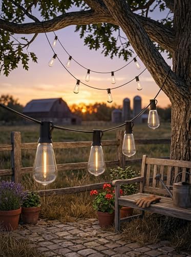 LED Outdoor String Lights 50FT Edison Lights with 27 ST38 Shatterproof Bulbs, Outside Hanging Lights Waterproof for Patio, Porch, Deck, Garden, Balcony, 2700K Warm White, Dimmable - Image 2